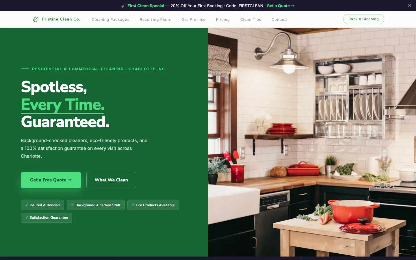 Pristine Clean Co. website